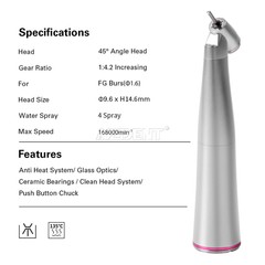 Dental LED 45° Clean Head 1:4.2 Increasing Contra Angle Low Speed Handpiece USA