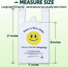 100 Count Large Plastic Shopping Bags with Smiling Face & Tie Handles – 11x6x21