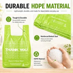 YoYoRain 100 Pack “Thank You” TShirt Bags – Green Plastic Shopping Bags with …