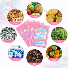 Holographic Mylar Foil Bags Smell Proof Food Storage Zip Seal Pouches Candy Bag