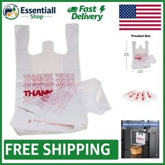 100 Count Thank You Shopping Bags – 11.5″ x 6.25″ | Durable White Plastic