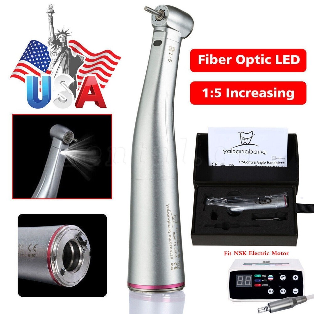 NSK Style Dental 1:5 Increasing Handpiece Fiber Optic LED Contra Angle Red Ring