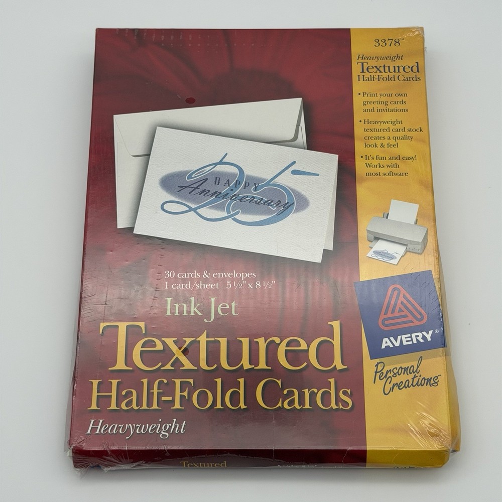 Avery 3378 Textured Half-Fold Cards Ink-Jet Heavyweight 5-1/2” x 8-1/2” 30 Count