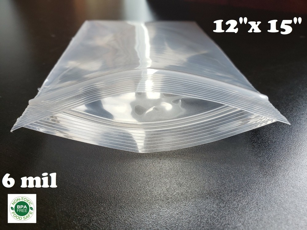 100 Bags 12″ x 15″ Extra Heavy Duty 6 Mil Zip Seal Lock Top Resealable Plastic