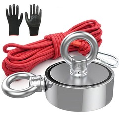2000 LBS Strong Fishing Magnet Kit Double-Sided Pull Force and Rope Carabiner