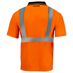 5 Pack Hi-Vis Orange Safety Workwear Short Sleeve Polo Shirt Top Reflective Tape