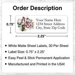 60 Return Address Labels Personalized Printed 3/4 x 2 1/4 Floral Mailbox