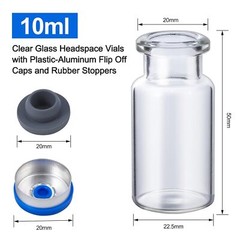 100pcs 10ml Vials Glass Clear with Plastic-Aluminum Caps and Rubber Stoppers USA