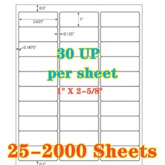 1 x 2 5/8 60000 Address Blank Shipping Adhesive Labels Compatible 2.625 x 1 30UP