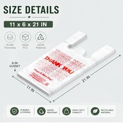 YoYoRain 1000 Pack White Thank You T-Shirt Bags with Handles, Large,