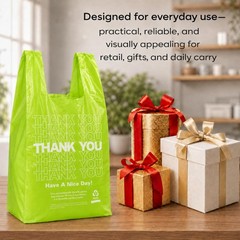YoYoRain 100 Pack “Thank You” TShirt Bags – Green Plastic Shopping Bags with …