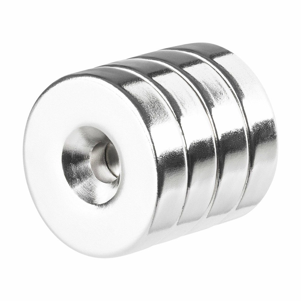 1 x 1/4 Inch Neodymium Rare Earth Countersunk Ring Magnets N52 (4 Pack)