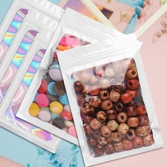 400PCS Holographic Mylar Foil Bag Resealable Zipper Pouch Packaging Clear Front