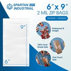 Spartan Industrial-6” X 9” (1000 Count) 2 Mil Clear Reclosable Zip Plastic Poly