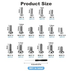 Mini Micro Small Phillips Pan Head Machine Screws Assortment Kit Nickel 800 Pcs