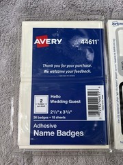 Lot of 2 Avery 44611 Wedding Name Badges 36 Badges/18 Sheets ea. New