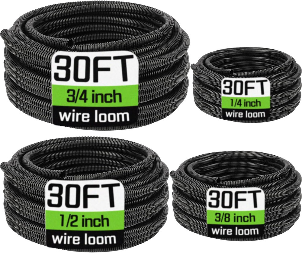 Wire Loom 1/4″, 3/8″, 1/2″, 3/4 Inch X 30 FT, Split Wire Loom Tubing Wire Condui