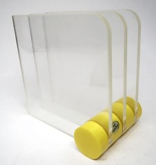 Vintage MCM Lucite Acrylic Desk Organizer Photos Mail Yellow Hong Kong Mod