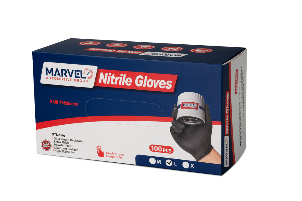 Marvel 9 Mil Pure Diamond Nitrile Gloves Heavy Duty Powder Free- Black Large ⭐