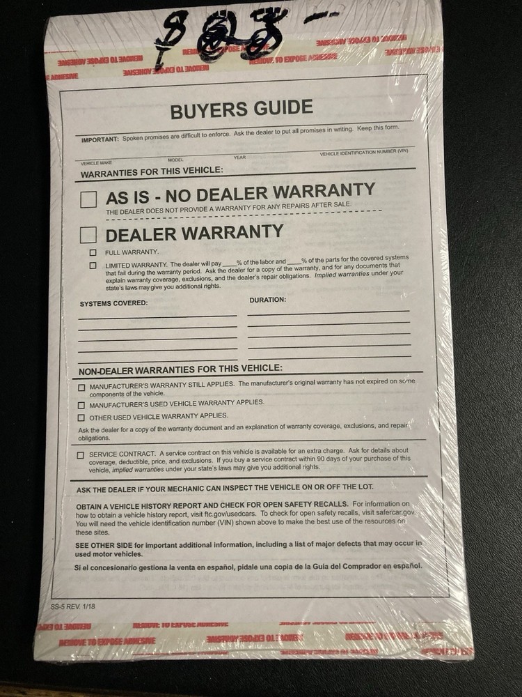 2 Part Buyers Guide Form – Adhesive Tape – English – as Is – Warranty (100 per P