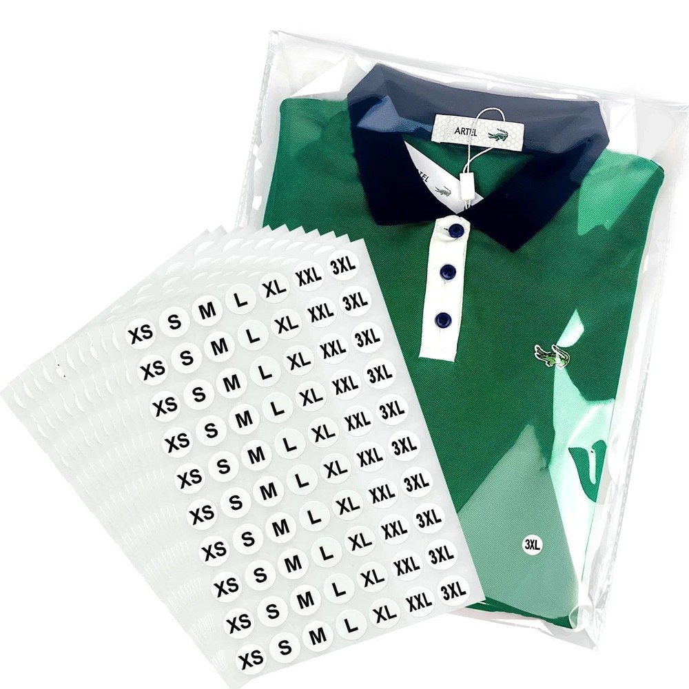 12 x 15 Clear Plastic T-Shirt Bags with Clothing Size Stickers, 100 Pcs Cel