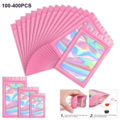 Smell Proof Mylar Bags Holographic Resealable Food Foil Pouches Zipper Lock Pink