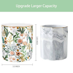 1 Piece White Flower Ceramic Pen Holder Cup, Large Capacity Desk Organizer for P