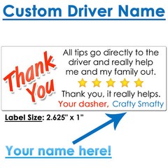 for DoorDash Thank You Stickers Driver CUSTOM NAME Increase Ratings and Tips