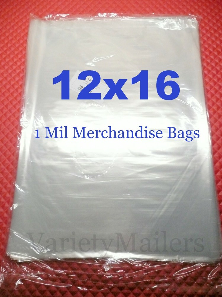100 Clear Poly Merchandise Bags 12”x 16” Thin 1 Mil Plastic Apparel Bags 12×16