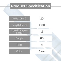 20″ x 1000′ 4 Rolls 80 Ga Extended Core Pallet Packing Stretch Shrink Wrap Clear