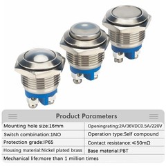 16mm Metal Push Button Switch Momentary 1NO Waterproof Car PC Power