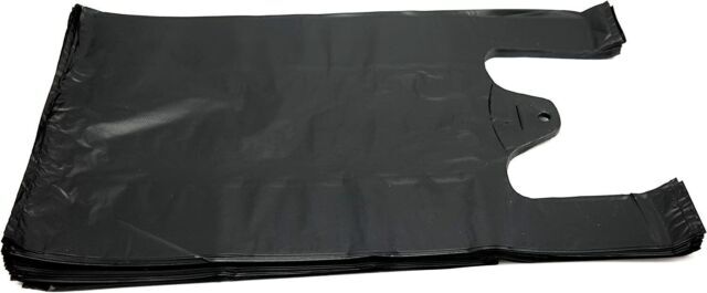 Bags ExtraLarge 20″ x 10″ x 36″.87 Mil BLACK Heavy-Duty T-Shirt Plastic Shopping