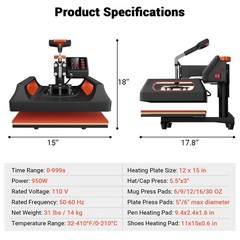 12″ x15″ Clamshell Heat Press Machine for T-Shirt Digital Transfer Sublimation