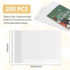 Self Sealing Cellophane Bags – 200 Pcs, 7×10 In, Clear Plastic, 1.4 Mil for C…