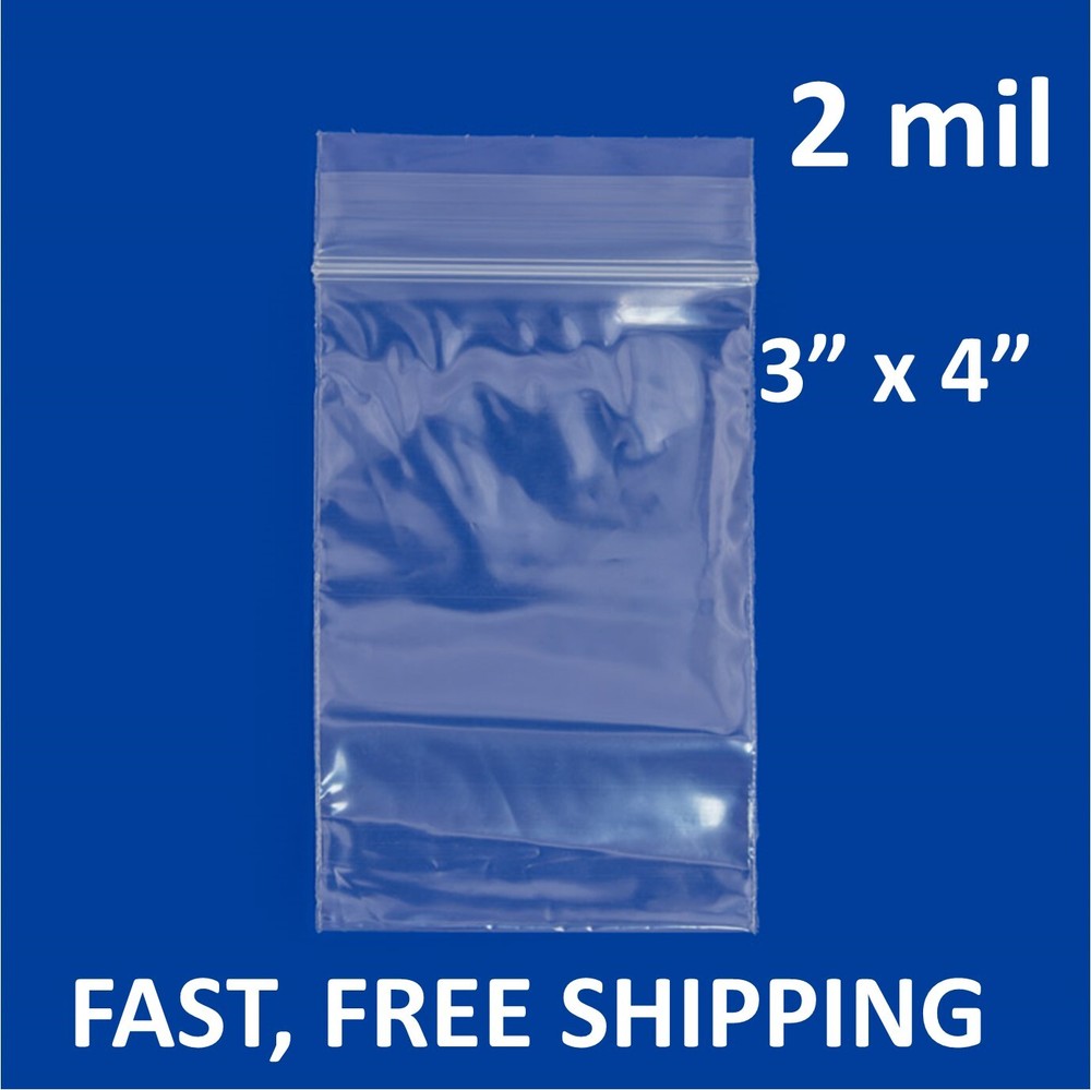 3″x4″ Clear 2 Mil Plastic Zip Seal Bag Reclosable Top Lock 2Mil Small Baggies