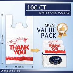 YoYoRain White Thank you bags, 100PCS T shirt To Go Large, Red Desig