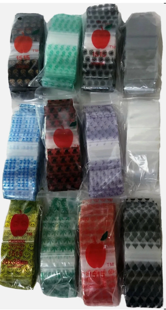 Apple Brand #1515 Baggies – 1.5” x 1.5” – 1,200 Total – Random Assorted Styles