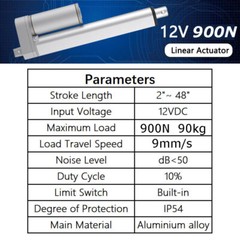 12V 2000N 900N 250N Linear Actuator 6inch Stroke 2inch to 48inch Fast Speed