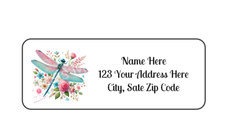 30 Dragonfly With Flowers PERSONALIZED RETURN ADDRESS LABELS 1 in X 2 5/8 GLOSSY