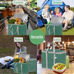 VENO 2 Pack Cooler Bag and Insulated Grocery Bags for Food 2 Pack, Dark Green