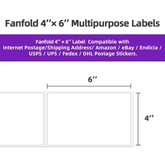 500 4″ x 6″ Fanfold Direct Thermal Shipping Labels Perforated for Zebra & Rollo