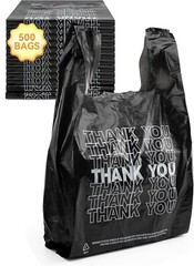 Thank You Plastic Bags, 12″ X 6″ X 22″, 1/6 barrel Black Grocery Bags