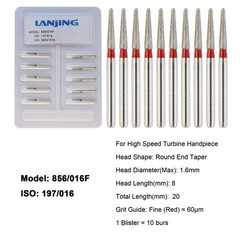 Dental Diamond Burs FG Round End Taper Bur Fine Grit Red 856/016F High Speed