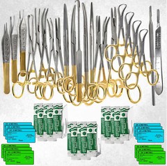 98 Pcs Canine+Feline Spay Pack Veterinary Surgical Instruments Training Sutures