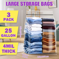 25 Gallon Extra Large Storage Bags 35”X 24”Resealable Clear Bags with Handle 4 M