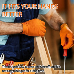 Heavy Duty 8mil Orange Nitrile Gloves Diamond Textured Powder Free Industrial