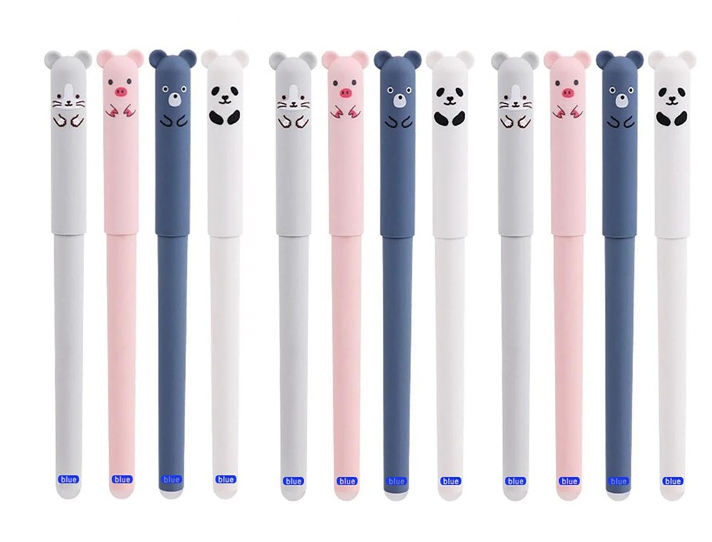 Erasable Gel Pens Fine Point 0.5mm Blue Inks 12 Pack Cute Cartoon Make Mistak…