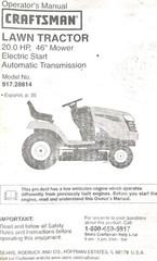 Sears Craftsman DLS4500 20.0 h.p Hydro 46″ Lawn Tractor 917.288141 Owners Manual