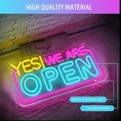 Vibrant “YES! WE ARE OPEN” Neon Sign – USB or Battery Powered, Bright Multicolor