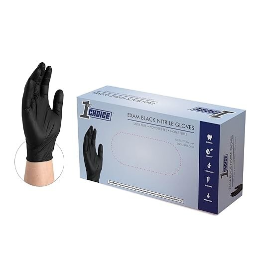 1st Choice 1EIN Nitrile Exam Gloves, Large – Black pack 100